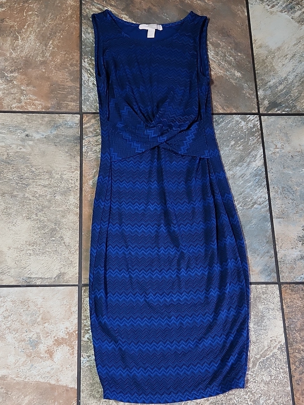 Forever 21 Royal Blue Chevron-Textured Sleeveless Midi Dress